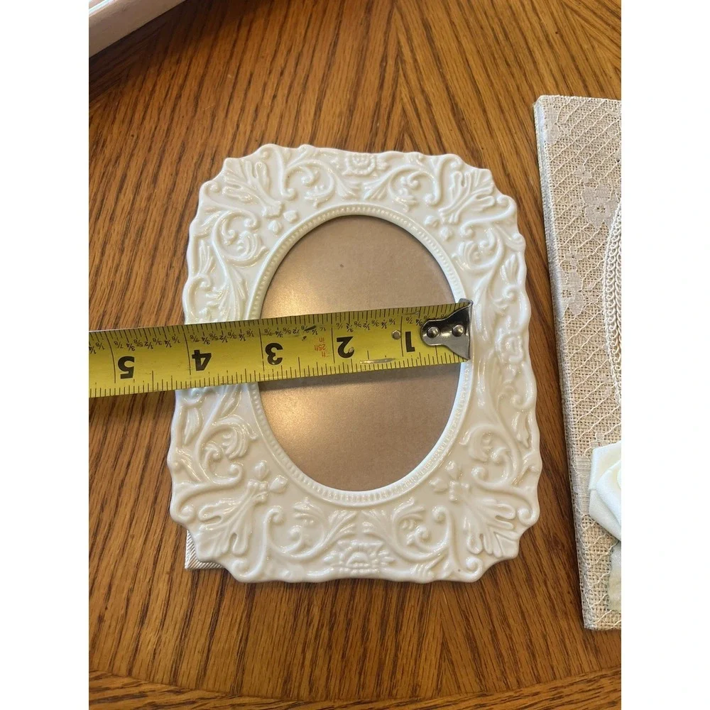Victorian Shabby Romantic Photo Picture Frame Set Burlap Lace Lenox Porcelain